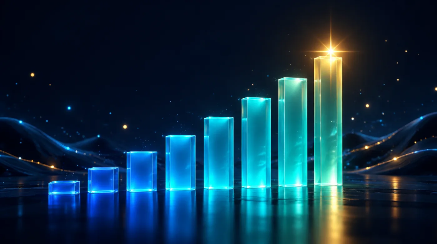 Yükselen sütun grafiği — backlink yatırımıyla büyüyen organik görünürlük